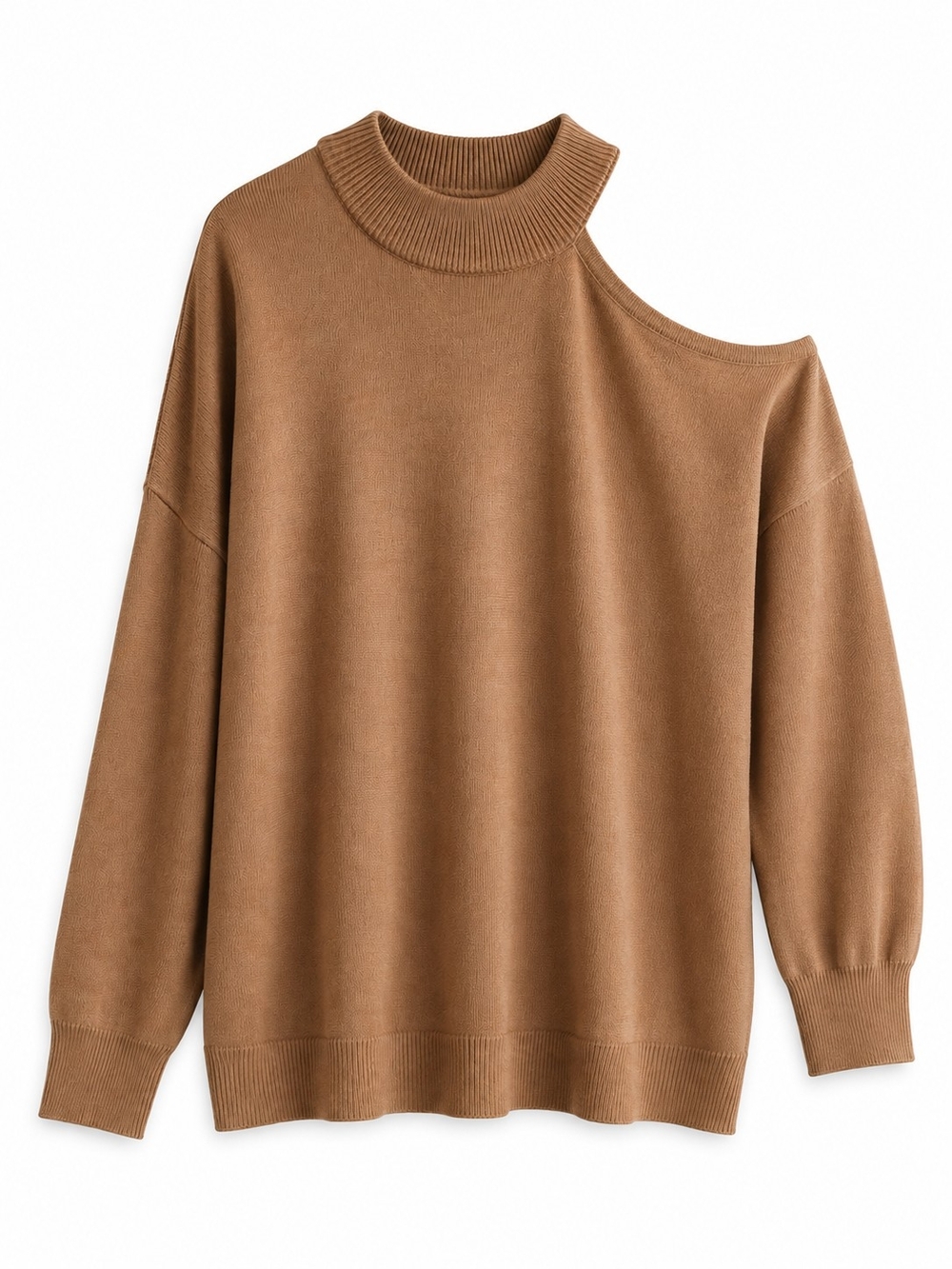 le chateau One-Shoulder Mock Neck Sweater - Camel Size 3XL
